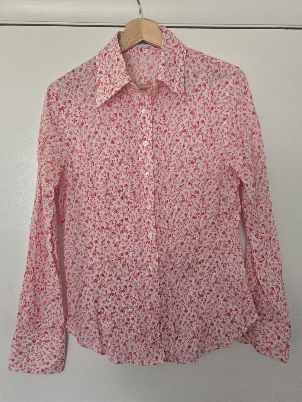 Barneys New York 100% Cotton Pink Floral Button Down Shirt Size L